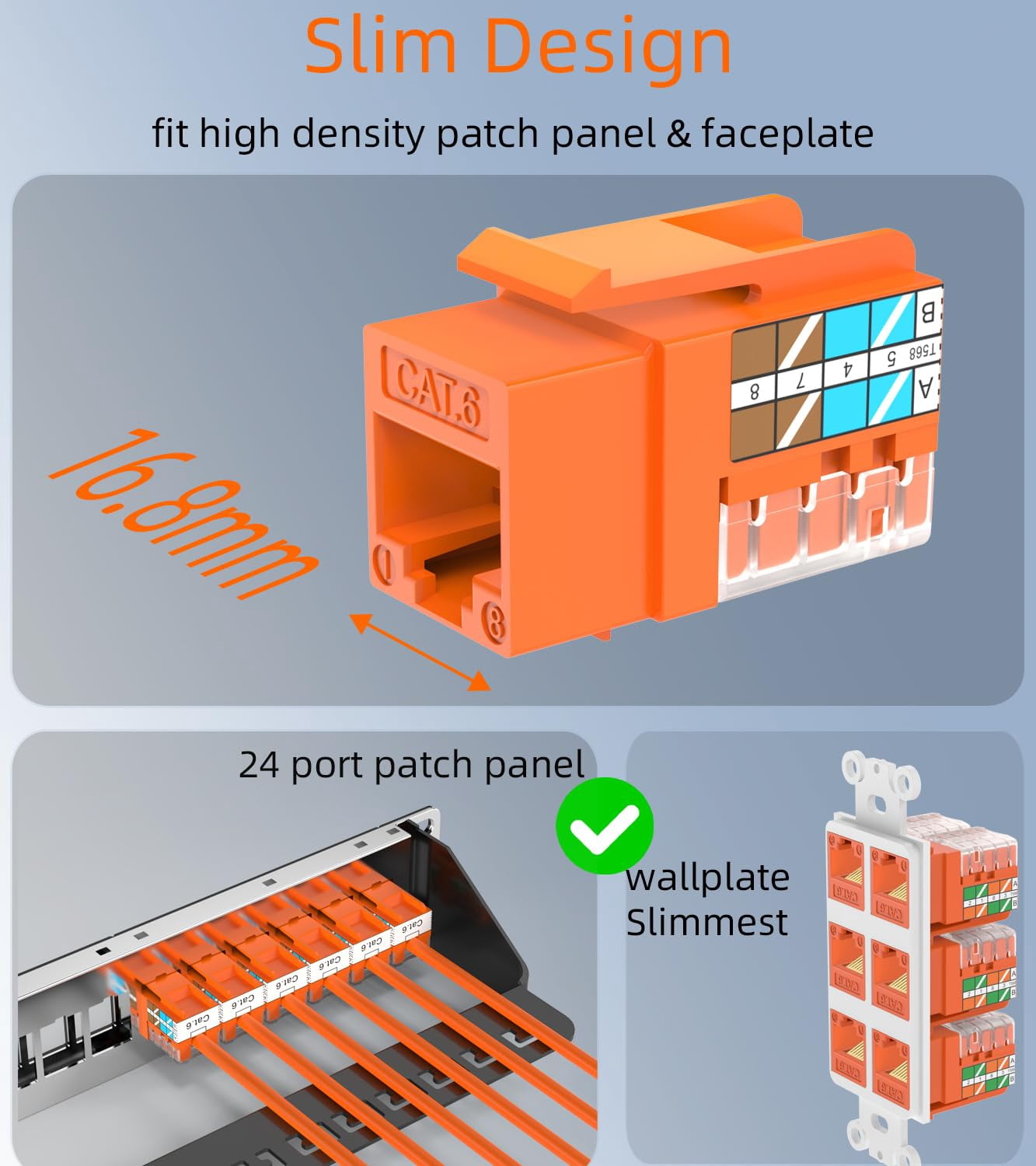 WEIFEI-RJ45 Keystone Jack Cat6 10G Support, Keystone Jacks UTP 25 Pack ...
