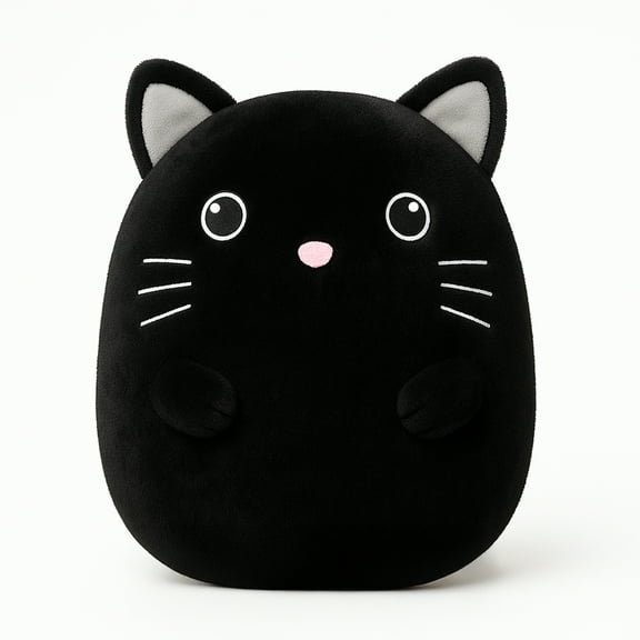 WEIGEDU 14" Large Black Cat Stuffed Animals Plush Toys With Embroidered Eyes, Huggable Kawaii Cat Pillow Cushion For Decoration Living Room Sofa Housewarming Gift