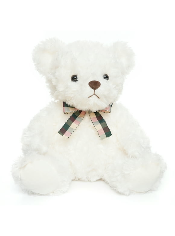 WEIGEDU Fluffy White Teddy Bear Stuffed Animals Plush Toys with Lattice Tie, 12 inches