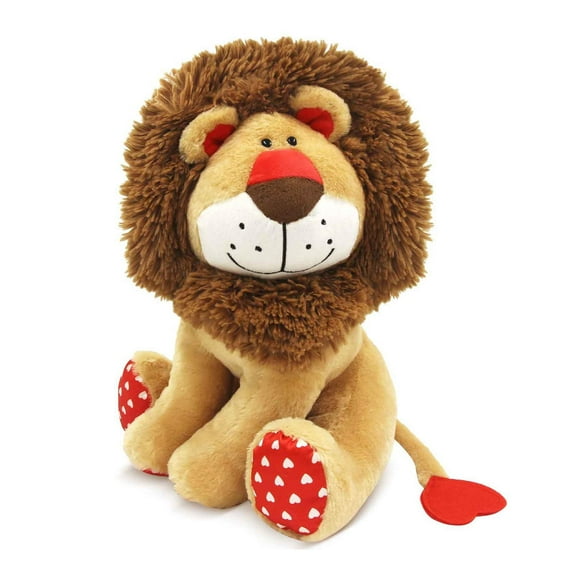 WEIGEDU Love Valentines Lion Stuffed Animal, King Lion Plush Toy with Mane Heart Shape Tail, 13.8 inches