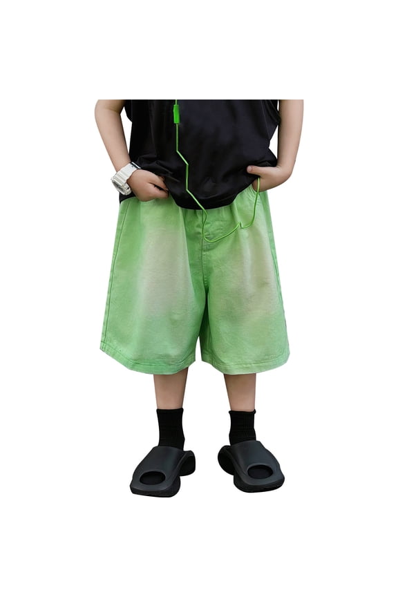 Child Boys Casual Tie Dye Denim Shorts Everyday Comfortable Stretch Jeans Shorts For Kids Lightweight Breathable Summer Pants Breathable Bottoms