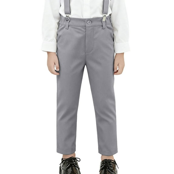 WEIGFI Child Boys Dressy Pants For School Formal Occasions Comfortable Flat Front Trousers With Adjustable Waistband Durable Twill Fabric Classic Fit Breathable Solid Color Slacks