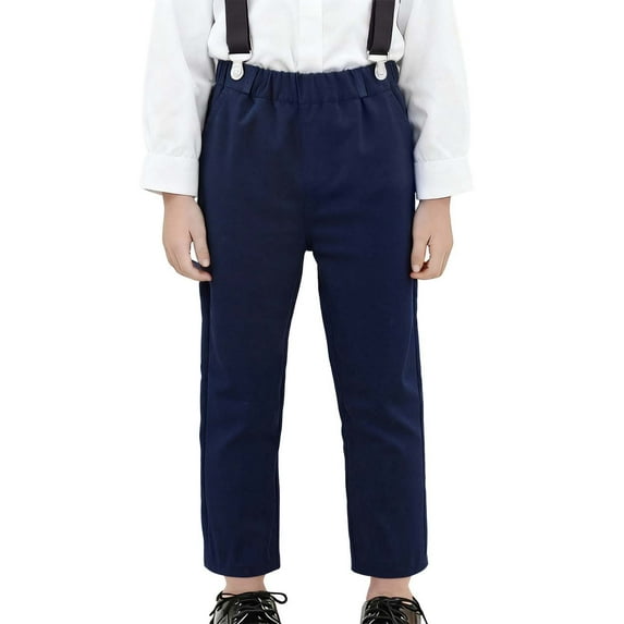 WEIGFI Child Boys Formal Dressy Pants Classic Flat Front School Trousers Kids Youth Comfortable Stretch Fit Soft Solid Color Slacks