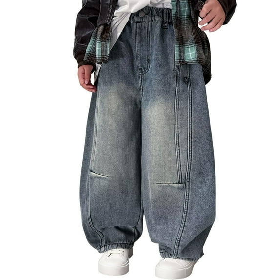 WEIGFI Child Boys Fuzzy Jeans Winter Thermal Pants Kids Soft Warm Trousers With Stretch Comfort Fit Casual Outdoor Play Adorable Solid Color Slacks