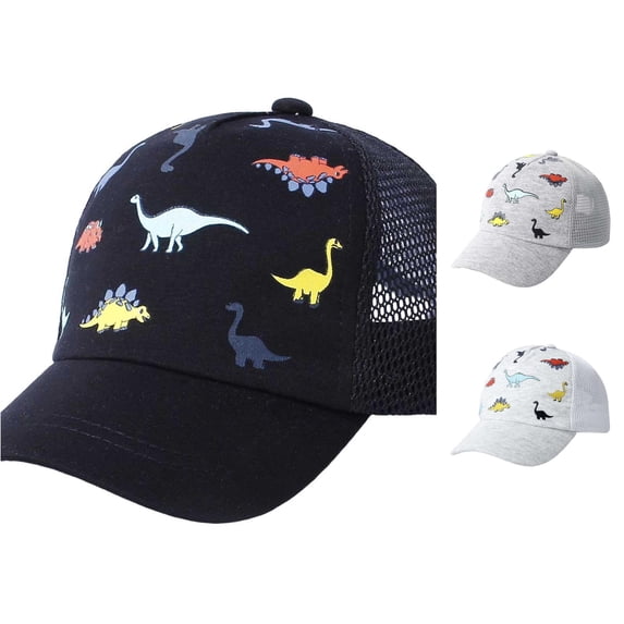 WEIGFI Child Boys Girls Baseball Cap Sun Hat With Mesh Adjustable Snapback Dinosaur Print Outdoor Activity Lightweight Caual Summer Daily Wear Comfort Beach Caps,Black,0-1 Year