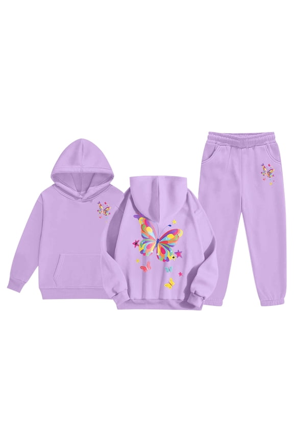 Child Boys Girls Hoodie Sweatshirts Long Sleeve Hooded Pullover And Sweatpants Tracksuit Graphic Print Two Piece Clothes Set Funny Party Top,Purple,2-3 Years