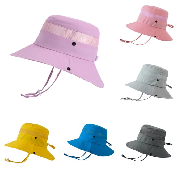 WEIGFI Child Boys Girls Sun Hat Bucket Cap With Mesh Adjustable Chin Strap Outdoor Daily Summer Casual Wear Lightweight Breathable Fishing Lovely Vacation Hats,Purple