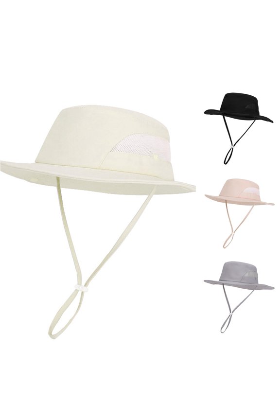 Child Boys Girls Sun Hat Bucket Cap Wide Brim With Mesh Adjustable Chin Strap Solid Color Lightweight Summer Daily Outdoor Play Fishing Cute Beach Caps,Beige,4-10 Year