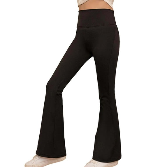 WEIGFI Child Girls High Waist Fuzzy Yoga Pants With Lifting Design For Winter Outdoor Activities And Casual Wear Stylish Trousers Solid Color Slacks