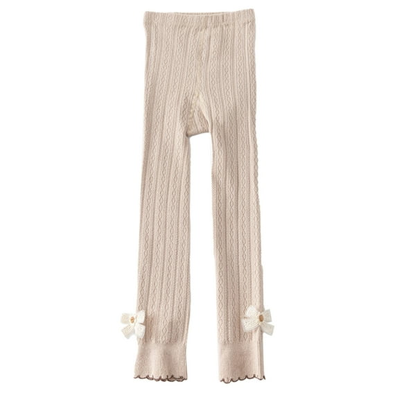 WEIGFI Child Girls Leggings 2-Pack Toddler Girls Tights Pants With Lace Bow Decoration Adorable Trousers Solid Color Slacks