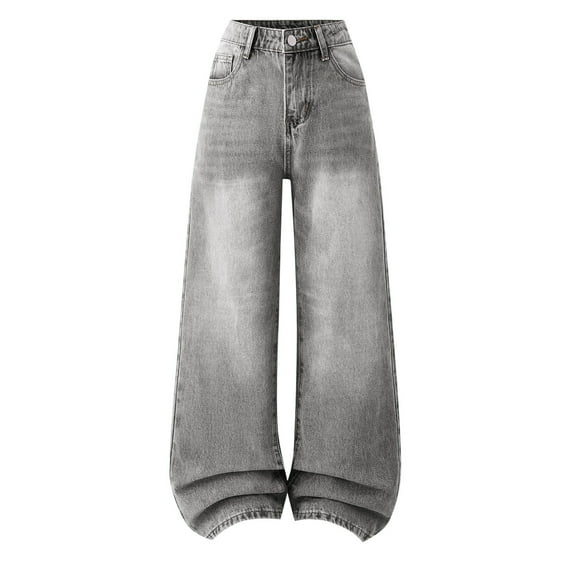 WEIGFI Child Girls Loose Fit Denim Wide Leg Pants Comfortable Casual Trousers With Stretch Soft Everyday Play Holiday Solid Color Slacks