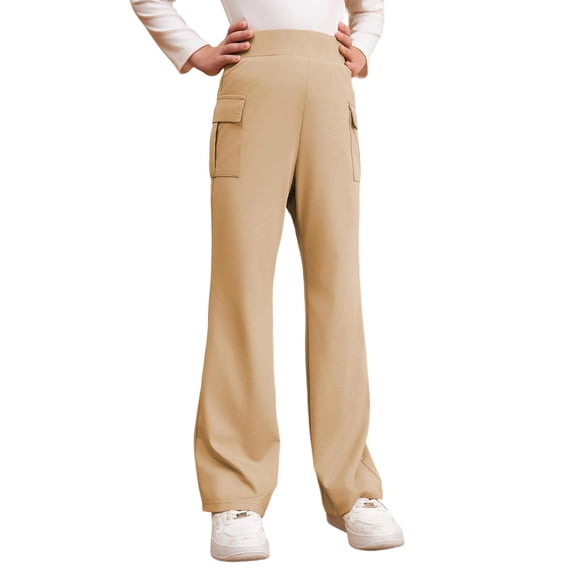 WEIGFI Child Girls Pants School Flared Trousers Holiday Solid Color Athletic Joggers Outdoor Daily Slacks