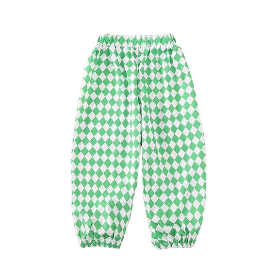 WEIGFI Child Girls Pants Soft Breathable Ice Silk Pants Everyday Casual Outdoor Sports And Party Wear Comfortable Elastic Waist With Checkered Print For Toddlers To Kids Cozy Trousers Slacks