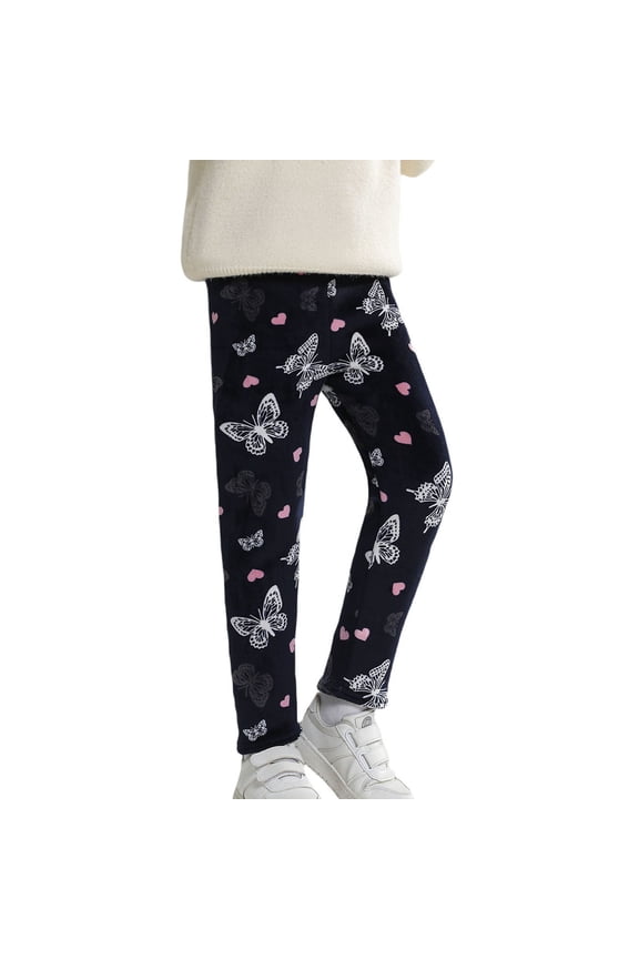 Child Girls Thermal Leggings Winter Base Layer Pants With Cherry Floral Pattern For Warmth And Comfortable Outdoor Wear Lovely Trousers Solid Color Slacks