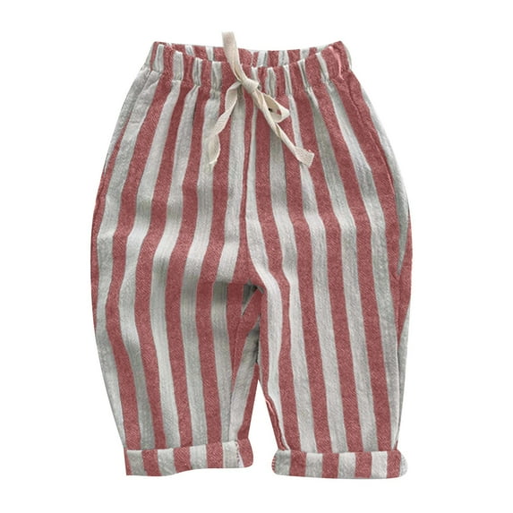 WEIGFI Child Kids Baby Girl Minimalist Striped Pants Daily Elastic Waist Pants Holiday Trousers Solid Color Athletic Joggers Outdoor Slacks