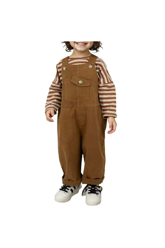 Child Kids Bib Pants Autumn Clothes Wash Woven Bib Pants Men And Women Baby Pants Breathable Trousers Solid Color Slacks