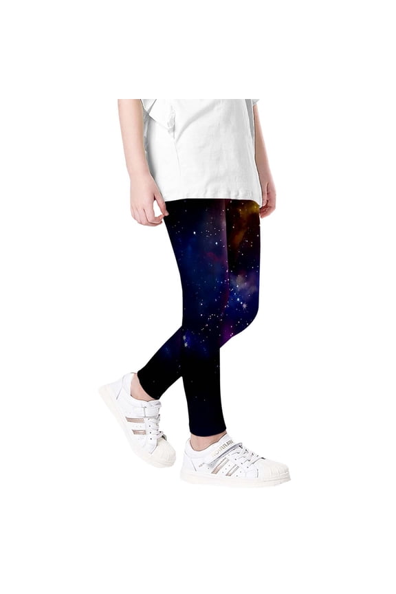 Child Pants Girls Galaxy Print Athletic Leggings Comfortable Space Themed Casual Tights For Active Wear Breathable Trousers Slacks