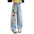 thumbnail image 1 of WEIGFI Child Pants Girls Wide Leg Jeans With Elastic Wide Leg Outdoor Trousers Fashionable Solid Color Athletic Joggers Outdoor Slacks, 1 of 6