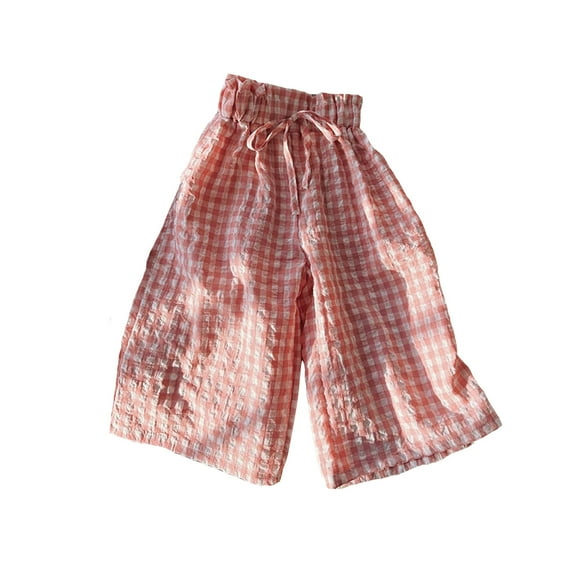 WEIGFI Child Toddler Baby Girl Boy Classic Pants Plaid Elastic Jogger Gingham Long Pants Summer Fall Wide Leg Pants Holiday Trousers Solid Color Slacks