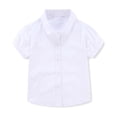 thumbnail image 1 of WEIGFI Child Toddler Boys Girls Cotton T-Shirts Solid Color Button Down Shirt Basic Performance School Lapel Short Sleeve Relaxed Fit Outdoor Summer Casual Daily Wear Vacation Top,White,4-5 Years, 1 of 9