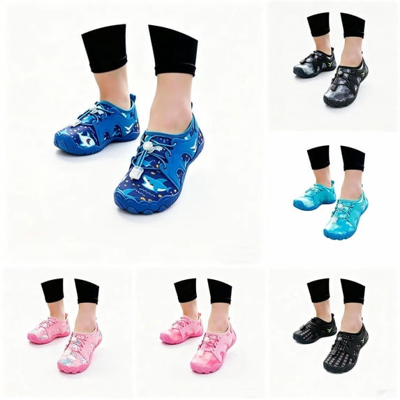 WEIGFI Child Toddler Boys Girls Water Shoes Barefoot Wide Toe Quick-Dry Beach Shoes Bright Color Cartoon Print Lightweight Outdoor Hiking Sneakers Camping Daily Funny Footwear,Blue,5.5-6 Years