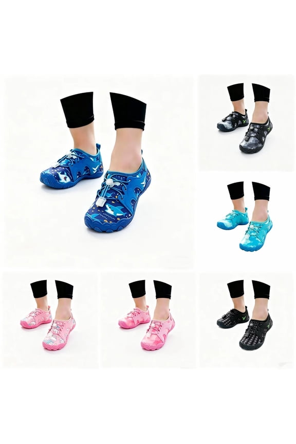 Child Toddler Boys Girls Water Shoes Barefoot Wide Toe Quick-Dry Beach Shoes Bright Color Cartoon Print Lightweight Outdoor Hiking Sneakers Camping Daily Funny Footwear,Blue,5.5-6 Years