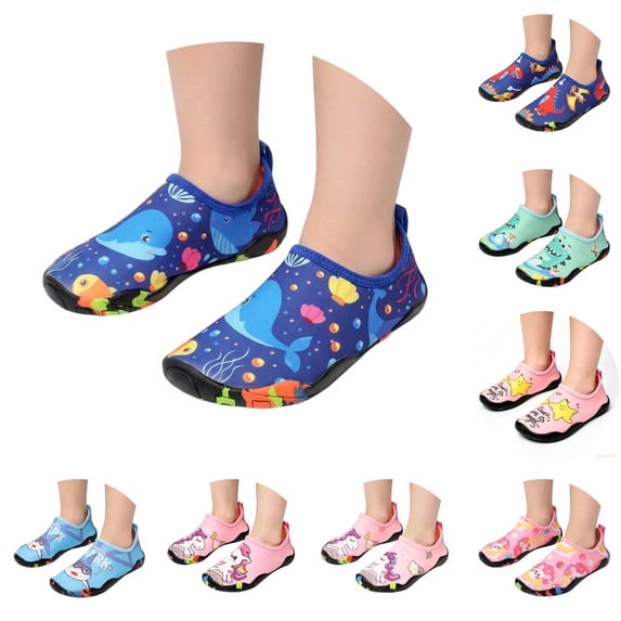 WEIGFI Child Toddler Boys Girls Water Shoes Soft Sole Quick-Dry Beach Shoes Cartoon Print Lightweight Outdoor Sports Hiking Sneakers Camping Daily Cute Footwear,Dark Blue,4-5 Years