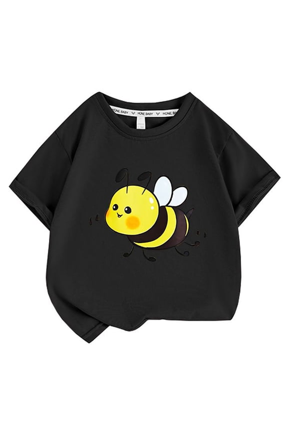 Child Toddler Boys Tee Cartoon Bee Graphic Print Short Sleeve Summer Casual Daily Wear Crew Neck Adorable Party Tops,Black,3-4 Years