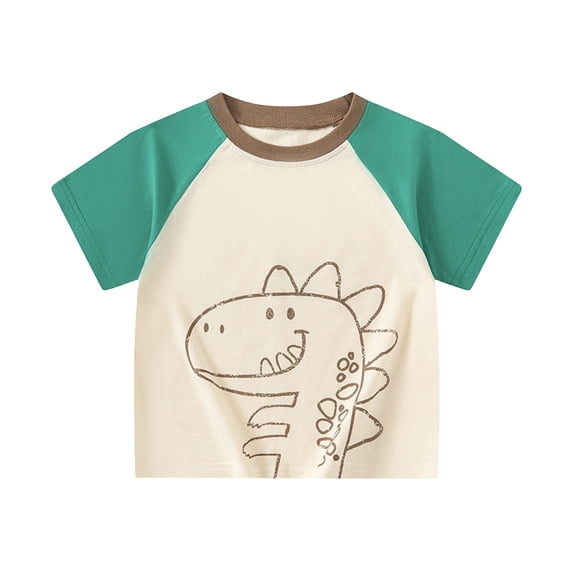 WEIGFI Child Toddler Boys Tee Patchwork Cartoon Dinosaur Graphic Print Summer Clothes Short Sleeve Casual School Outdoor Play Crew Neck Adorable Party Tops,Green,3-4 Years