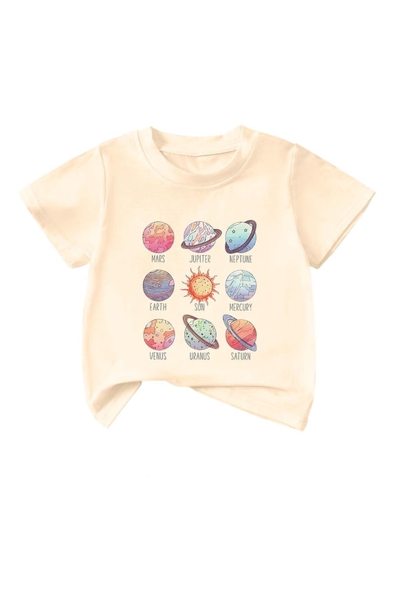 Child Toddler Boys Tee Planet Graphic Print Long Sleeve Casual Solar System Crew Neck Adorable Party Tops,Beige,3-4 Years
