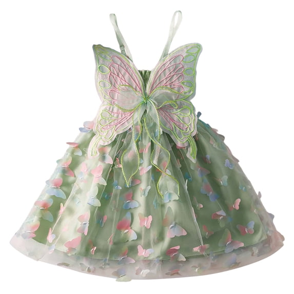 WEIGFI Child Toddler Girls Dresses Butterfly Embroidery Elegant Birthday Ball Gown Formal Wedding Princess Tulle Tutu Summer Spaghetti Strap Sleeveless Adorable Party Sundress,Green,3-4 Years