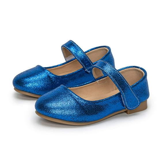 WEIGFI Child Toddler Girls Sandals Closed Toe Soft Sole Mary Jane Princess Wedding Performance Wear School Casual Daily Flat Adjustable Strap Cute Party Slipper,Blue,11-12 Years