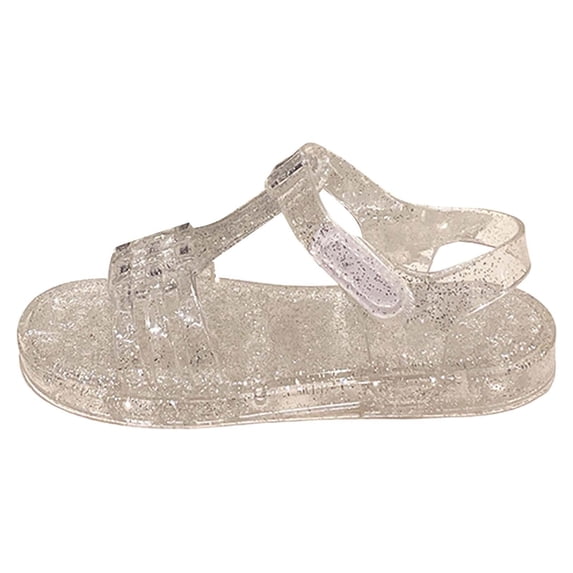 WEIGFI Child Toddler Girls Sandals Fashion Jelly Breathable Open Toe Soft Sole Casual Summer Footwear Adjustable Strap Funny Holiday Shoes,White,5.5-6 Years