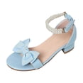 thumbnail image 1 of WEIGFI Child Toddler Girls Sandals Open Toe Soft Sole Pearl Bow Summer Heeled Solid Color Comfort Everyday Casual Footwear Performance Adjustable Strap Sweet Pool Slipper,Blue,12-12.5 Years, 1 of 8