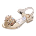 thumbnail image 1 of WEIGFI Child Toddler Girls Sandals Open Toe Soft Sole Princess Hook Loop Strap Heeled Comfort Lightweight Breathable Summer Casual Footwear Adjustable Strap Adorable Beach Shoes,Gold,4-4.5 Years, 1 of 4