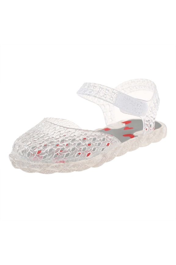 Child Toddler Girls Sandals Summer Fashion Jelly Open Toe Soft Sole Breathe Holes Outdoor Play Adjustable Strap Funny Holiday Shoes,White,9.5-10 Years