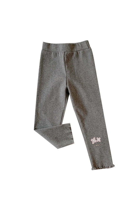 Child Toddler Girls Small Pattern Wooden Ear Edge Leggings Waist Loose Casual Pants Thick Tights Leisure Trousers Solid Color Slacks