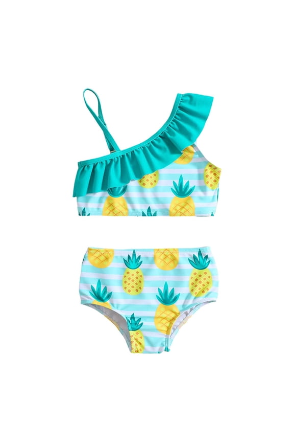 Child Toddler Girls Swimwear Pineapple Graphic Ruffles Tankini Top And Bottom Surfing Two Piece Set Summer Water Play Relaxed Pool Beachwear,Mint Green,6-12 Months
