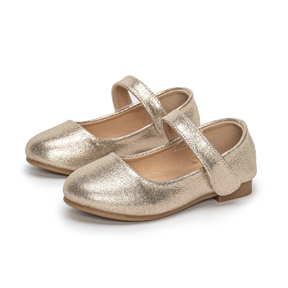 WEIGFI Children'S Sandals Closed Toe Soft Sole Mary Jane Princess Wedding Performance Wear School Casual Daily Flat Adjustable Strap Adorable Beach Shoes,Gold,7-8 Years