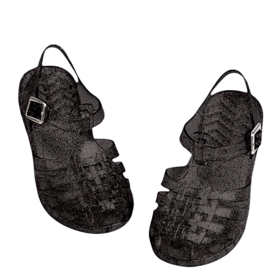 WEIGFI Children'S Sandals Open Toe Comfort Jelly Breathable Summer Casual Soft Sole Adjustable Strap Sweet Pool Slipper,Black,7-8 Years