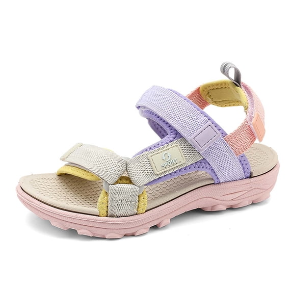 WEIGFI Children'S Sandals Open Toe Patchwork Summer Fashion Outdoor Soft Sole Breathable Wear Comfort Casual Walking Adjustable Strap Cute Party Slipper,Pink,5.5-6 Years