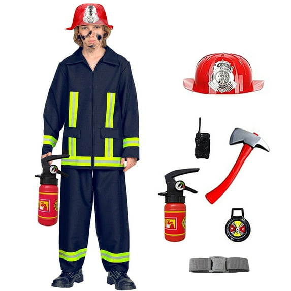WEIGFI Fireman Children Outfit Sets Career Dress-Up Long Sleeve Coats Tops Pants School Accessories Campus Kids Boys Girls Clothing Sets