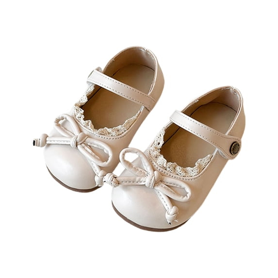 WEIGFI Infant Todder Girls Sandals Closed Toe Soft Sole Fashion Bow Ballet Lace Trimmed Casual Adjustable Strap Funny Holiday Shoes,Beige,5-5.5 Years