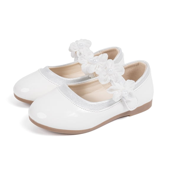 WEIGFI Todder Girls Sandals Closed Toe Solid Color Everyday Casual Wear Floral Mary Jean Hook Loop Strap Rubber Soft Sole Adjustable Strap Adorable Beach Shoes,White,15-18 Months