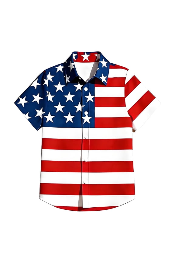 Kid Toddler Boys Tee 4Th Of July Stars Stripes Graphic Print Patriotic Clothes Short Sleeve Button Down Casual Lapel Cozy Beach Tops,Red5,12-13 Years