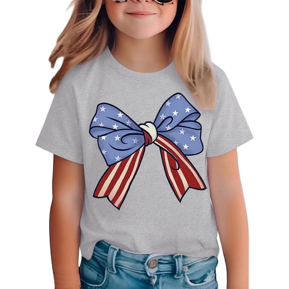 WEIGFI Kid Toddler Boys Tee American Flag Bow Independence Day 4Th Of July Graphic Print Clothes Casual Short Sleeve Crew Neck Comfort Cozy Beach Tops,Grey,10-11 Years