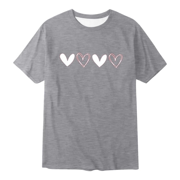WEIGFI Kid Toddler Boys Tee Love Heart Graphic Print Casual Summer Short Sleeve Round Neck Cozy Beach Tops,Grey,10-11 Years