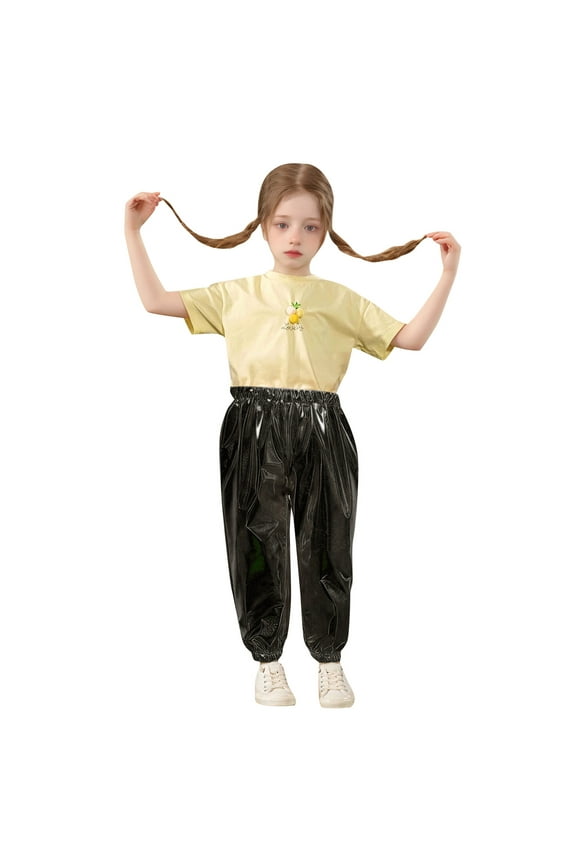 Kids Bronzed Bright Straight Pants Children Stretch Dance Closing Pants Boho Trousers Solid Color Athletic Joggers Outdoor Slacks