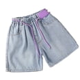 thumbnail image 1 of WEIGFI Kids Pants Girls Denim Shorts With Elastic Waist Summer Short Ripped Jeans With Pockets Children Shorts Relaxed Fit Bottoms, 1 of 3
