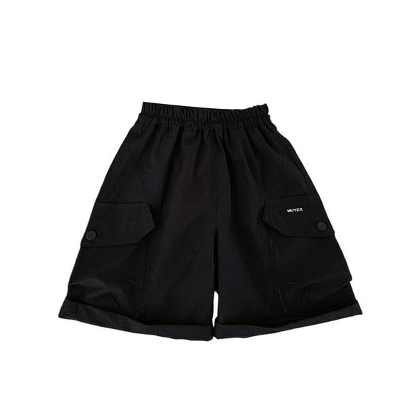 WEIGFI Kids Summer Children Boys Girls Loose Waistband Pants With Wide Pockets Knee Length Pocket Pants Work Pants Leisure Trousers Solid Color Slacks